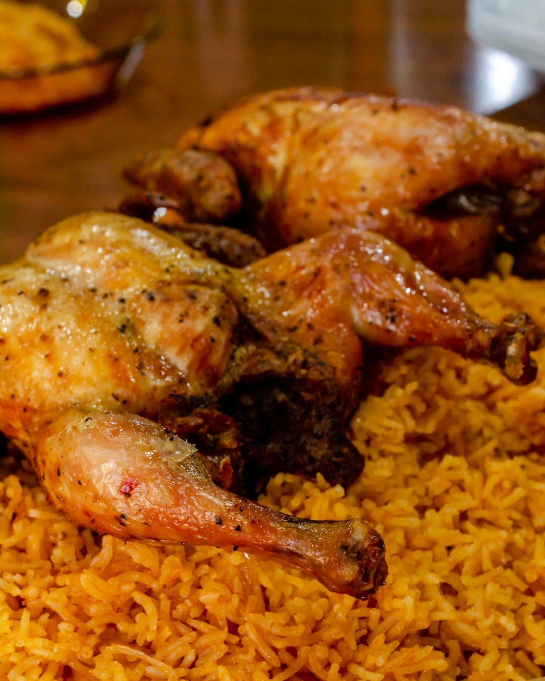 Fried chicken on yellow rice